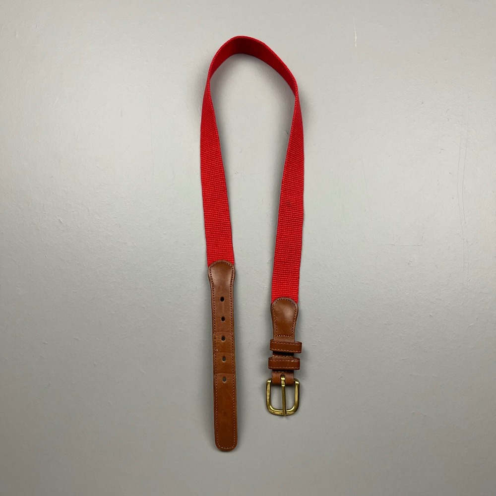 Vintage Coach Webbing Belt Mens 30 Red Brown Leather Brass Buckle 3813 90s